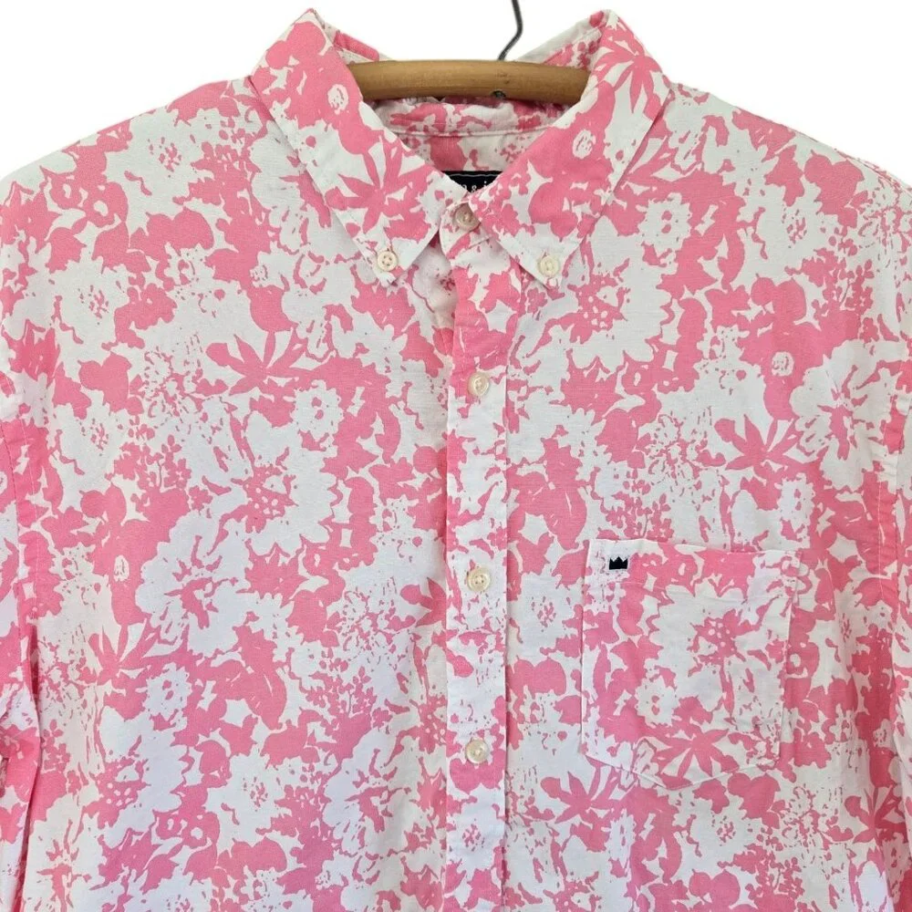 Crown & Ivy Mens Pink Floral Hawaiian Style Camp Shirt Short-Sleeve Large - Picture 6 of 9